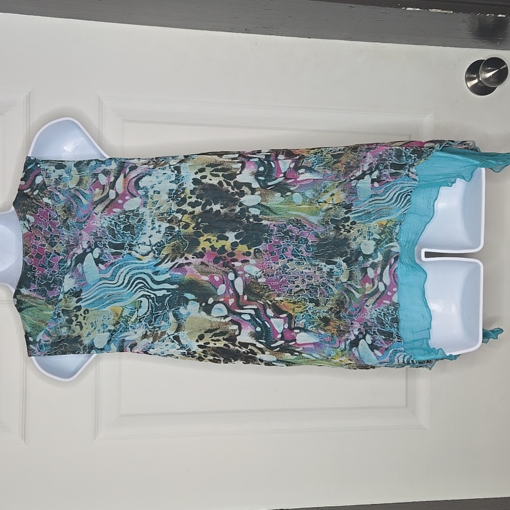 Teal Viscose Wispy Blouse Top L - Picture 6 of 7